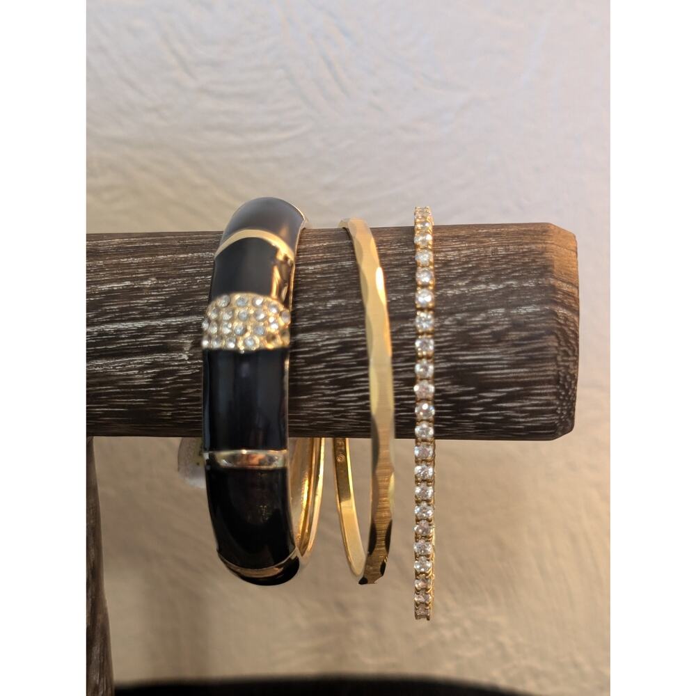 Black Enamel Clamper Monet Gold Tone Bangle & CZ Tennis Bracelet Lot